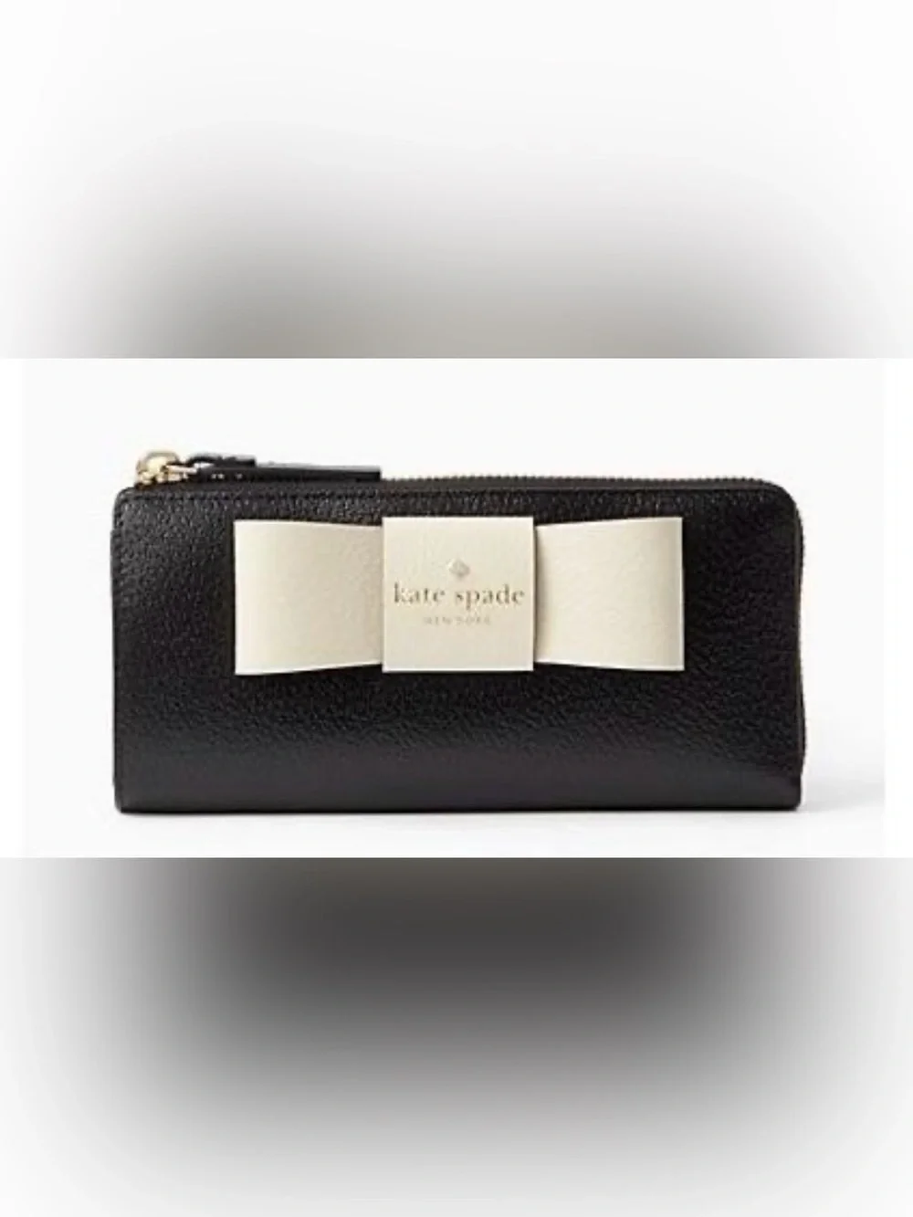 kate spade Black and Cream Bow-Accent Zip Around Wallet